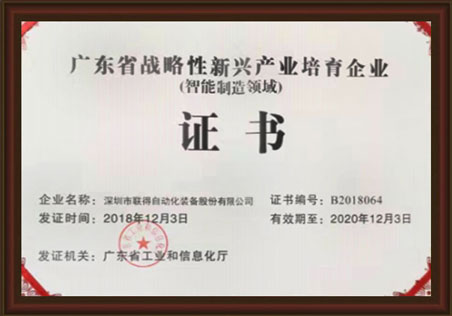 廣東省戰(zhàn)略性新興產(chǎn)品培育企業(yè)證書